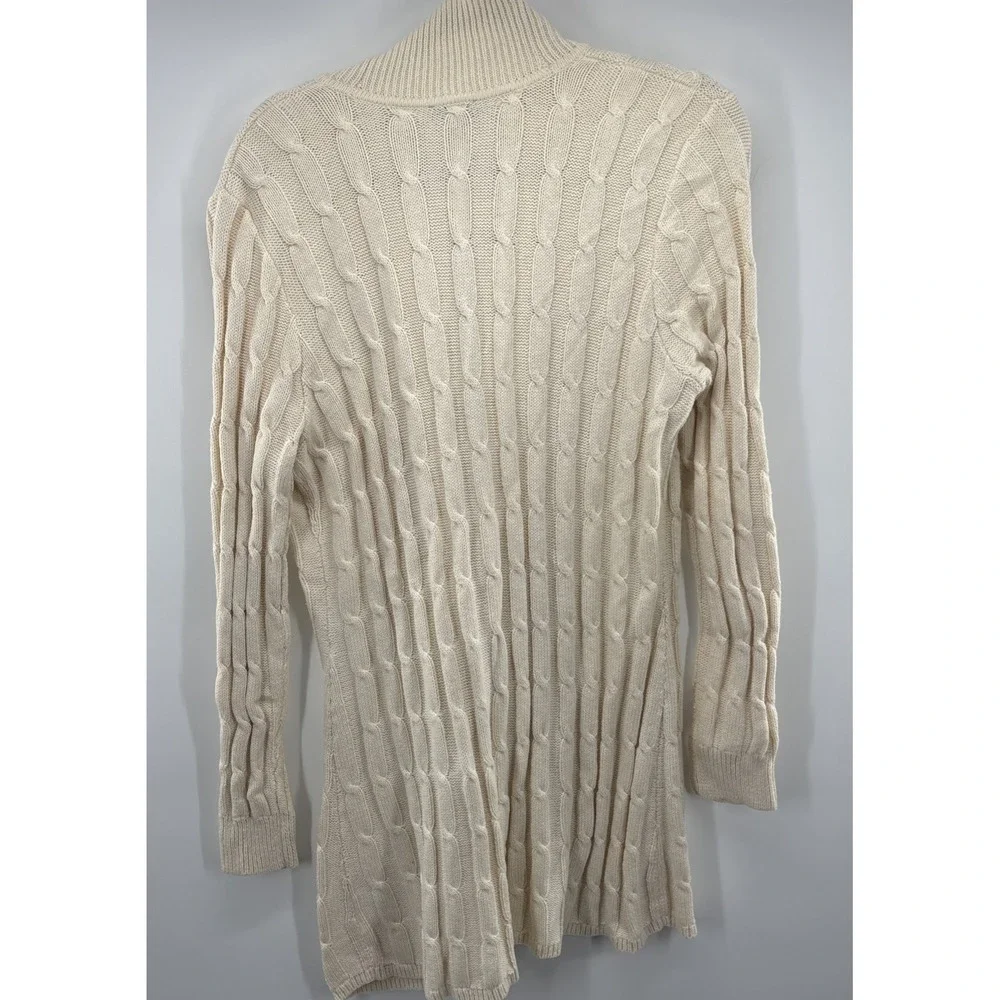 Talbots Women Cardigan Long Sweater Ivory Wooden Button Accent Wool Blend Medium